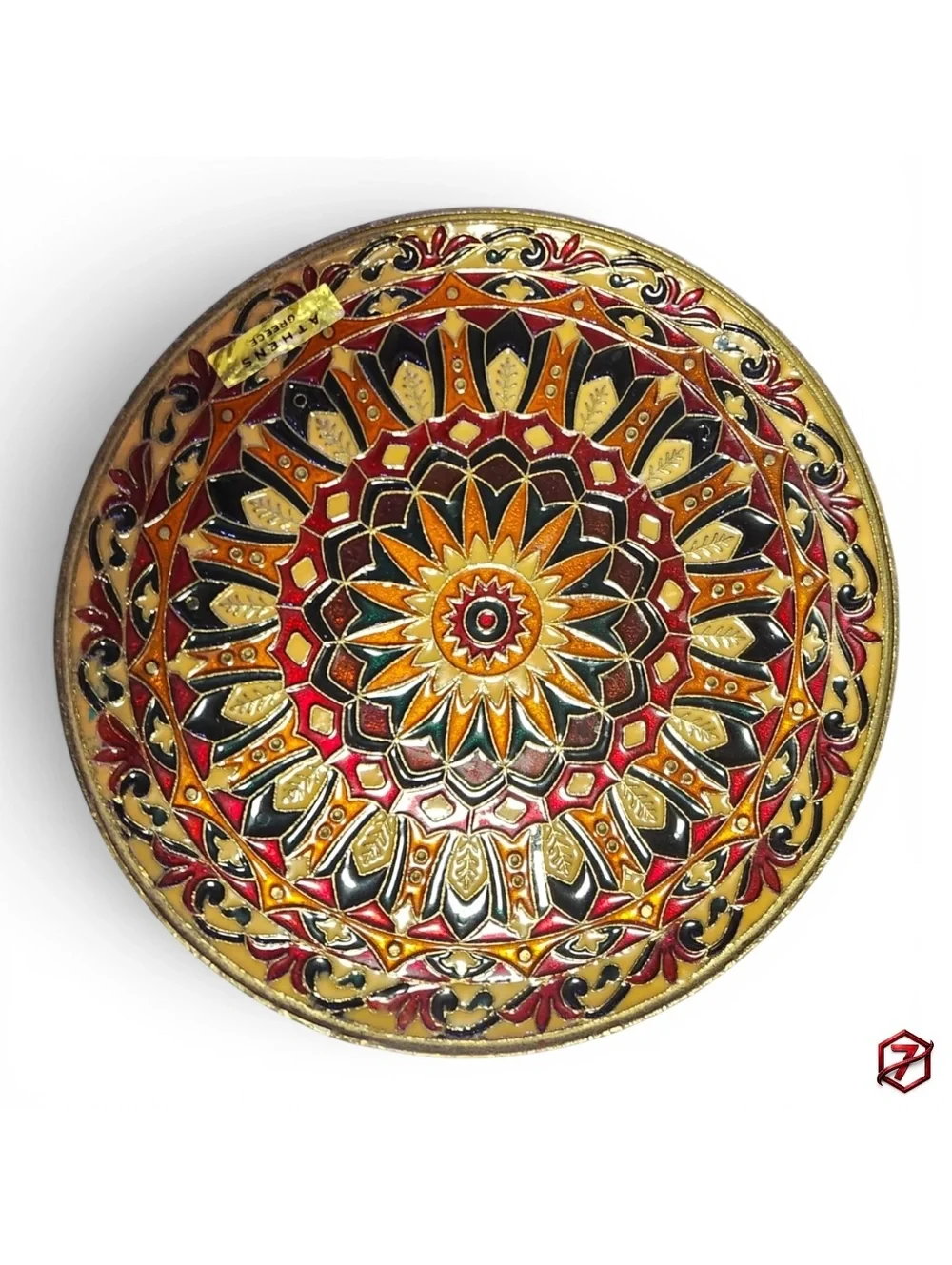 Vintage Greek Byzantine Mosaic Enamel Solid Brass Wall Plate Handmade Greece